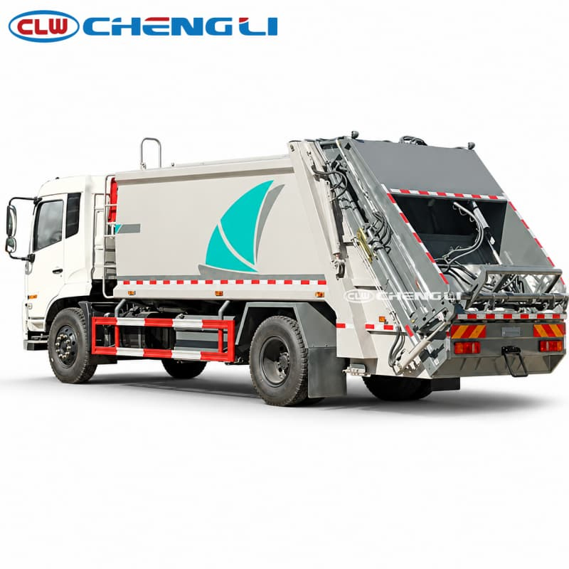 14m³ Municipal Garbage Compactor Truck — rear-side view