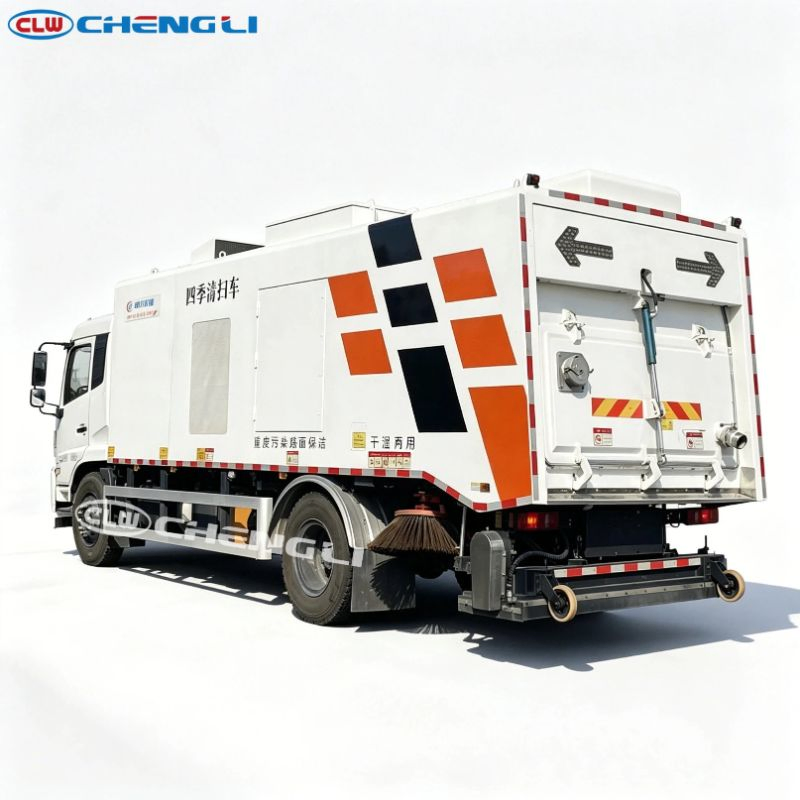 Dry & Wet Vacuum Road Sweeper Truck — rear-side view